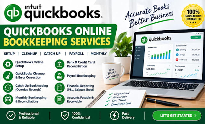 do quickbooks online setup, cleanup, catch up, payroll and monthly bookkeeping