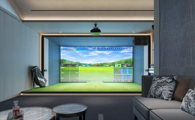 render cgi golf course design,virtual simulator,resort park,golf cart,landscape