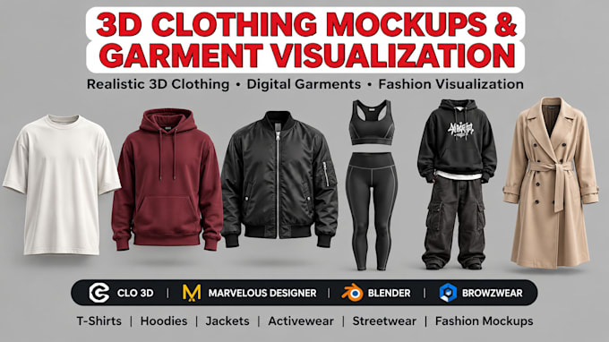 create realistic 3d clothing mockups and garment visualization