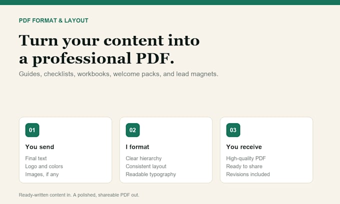 format your content into a clean PDF guide or checklist