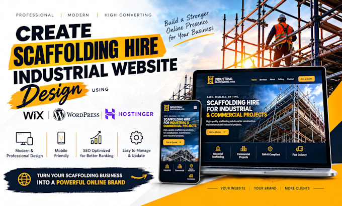 create scaffolding hire industrial website design  using wix wordpress hostinger