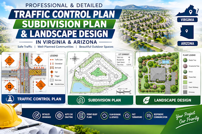 traffic control plan, subdivision plan, landscape design in virginia arizona, ca