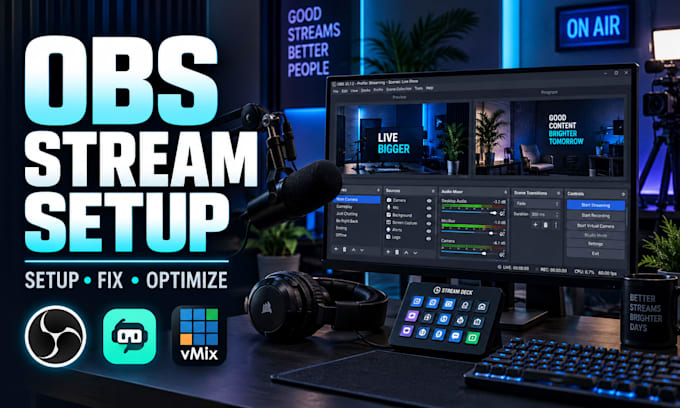 setup or fix obs studio, streamlabs and vmix for whatnot twitch, youtube, tiktok