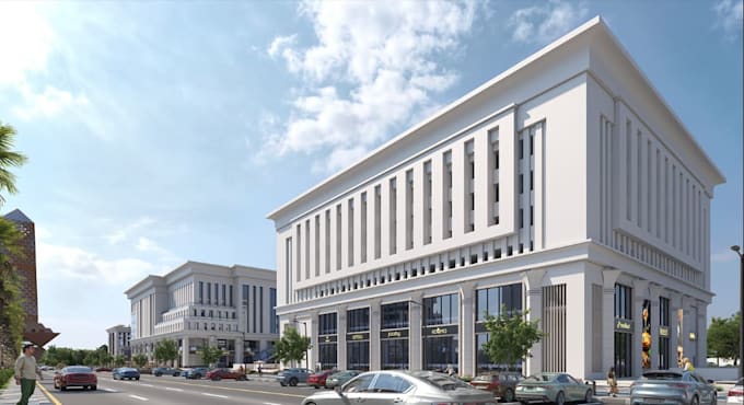 produce exterior visualization for commercial property, mixed use complex render