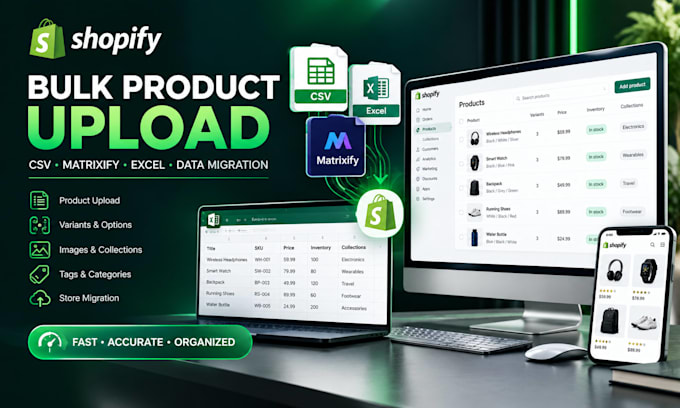 upload bulk shopify products using CSV, excel, matrixify and data imports