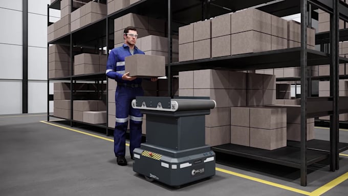 create 3d industrial warehouse animation factory automation robotic explainer