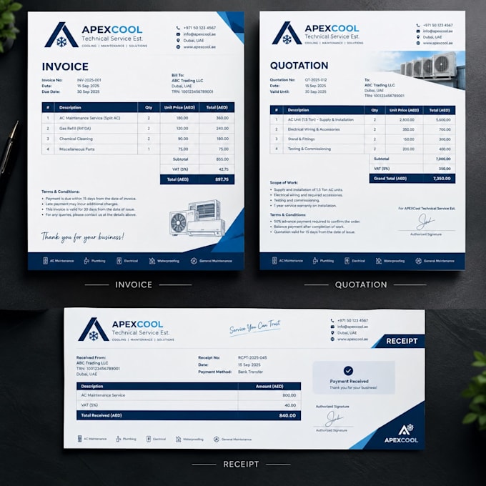 design professional invoices, quotations and estimates