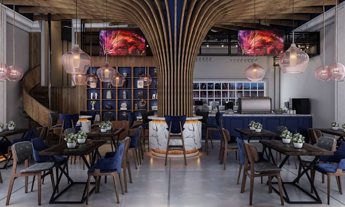 modernize 3d cgi restaurant interior,3d booth seating, 3d aesthetic coffee shop