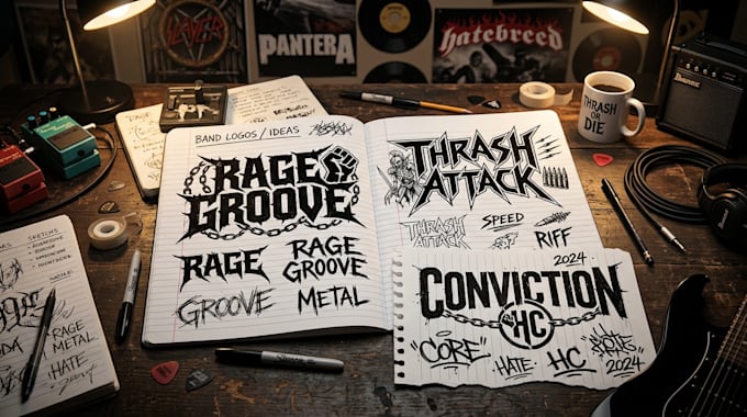 create groove metal, thrash metal, and hardcore logo