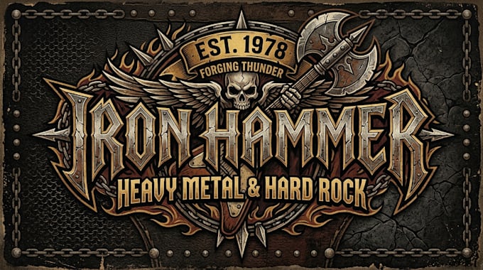 create retro heavy metal, hard rock and classic logo