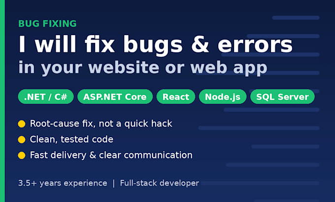 fix bugs and errors in your dotnet react or nodejs web application
