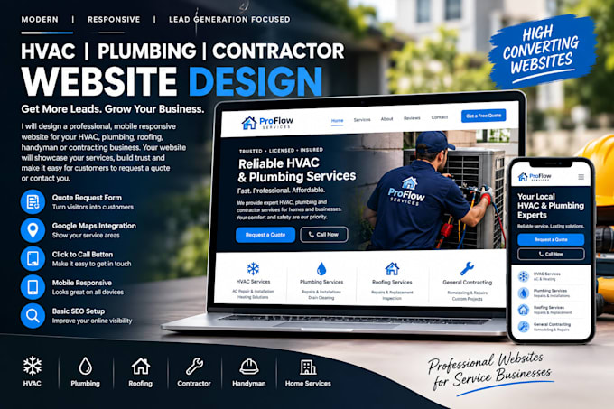 build hvac plumbing contractor website for lead generation wix landing page
