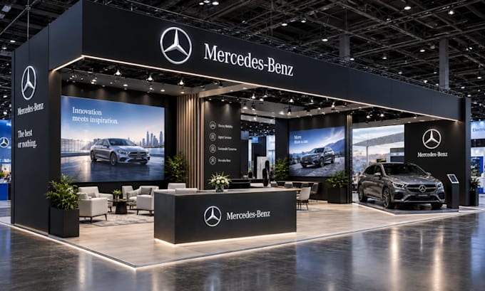 design a 3d trade show booth with realistic renders