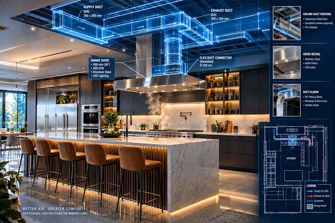 kitchen range hood ductwork and ventilation plan