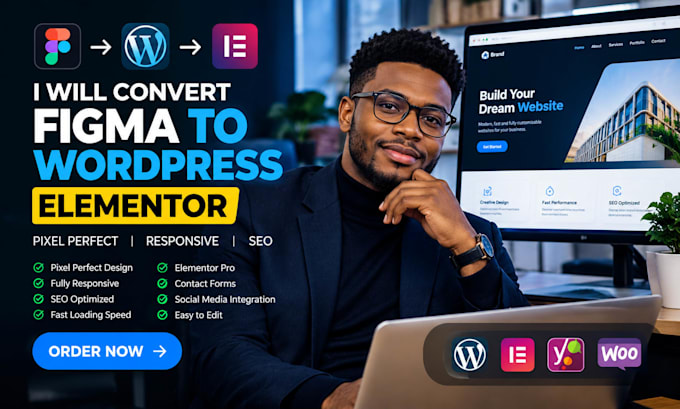 convert figma to wordpress elementor pixel perfect responsive website SEO