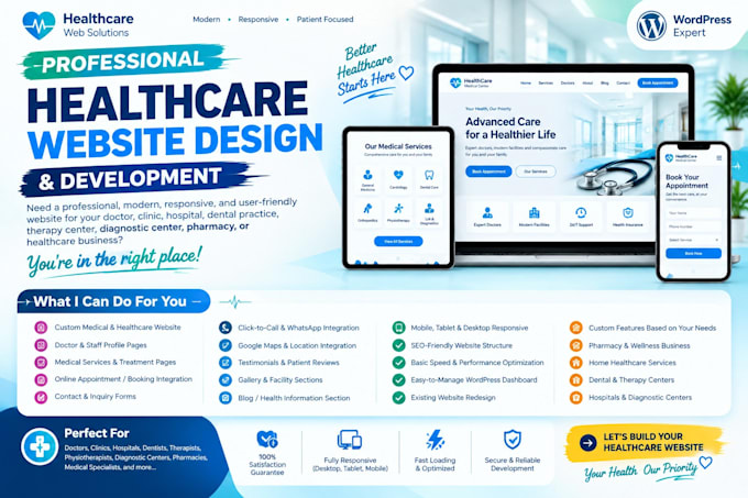 create medical healthcare wordpress website development