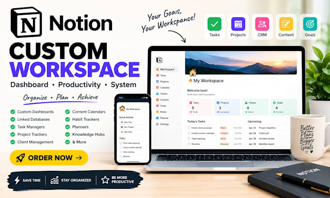 build a custom notion workspace, dashboard and productivity system