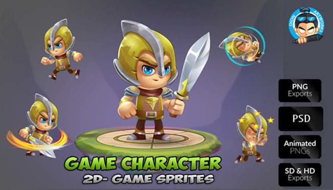 create 2d game character design, animation and game assets