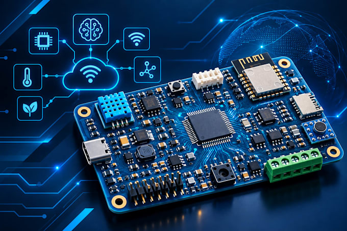 iot device pcb, edge ai embedded system with sensors, mcu and firmware