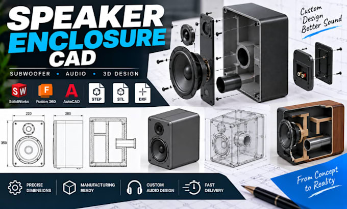 do speaker enclosure cad, subwoofer box, audio product design