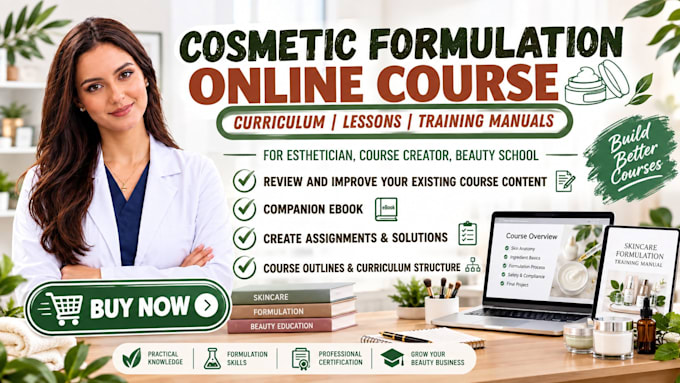 create cosmetic online course, formulation course, esthetics curriculum content