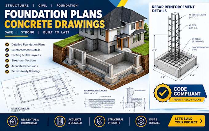 foundation plans, structural concrete drawings, permit blueprint