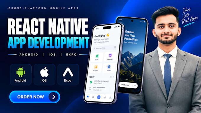 develop a react native app for android and ios using expo