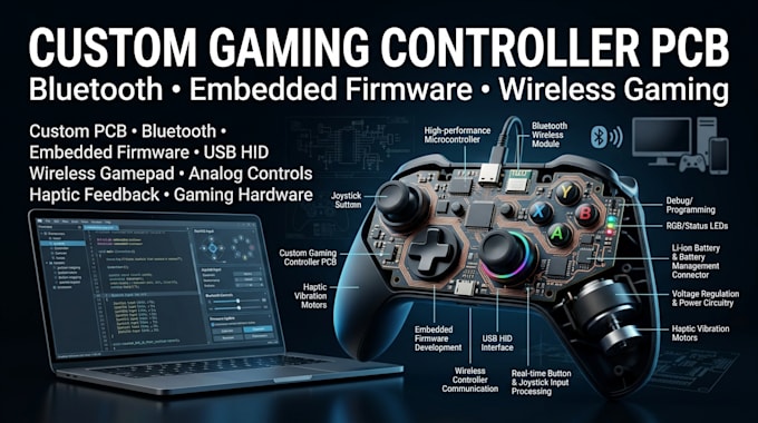 design custom gaming controller pcb, bluetooth and embedded firmware