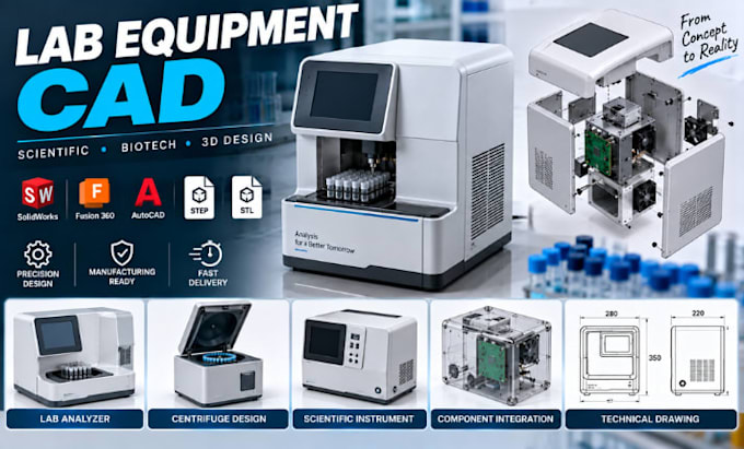 do laboratory equipment cad, scientific instrument enclosure, 3d design