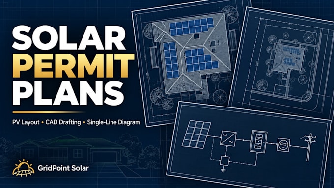 design solar permit plan set, cad drafting, and single line diagram