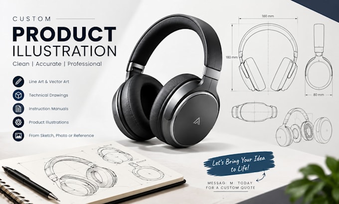 create professional product illustration, vector line art and technical drawing