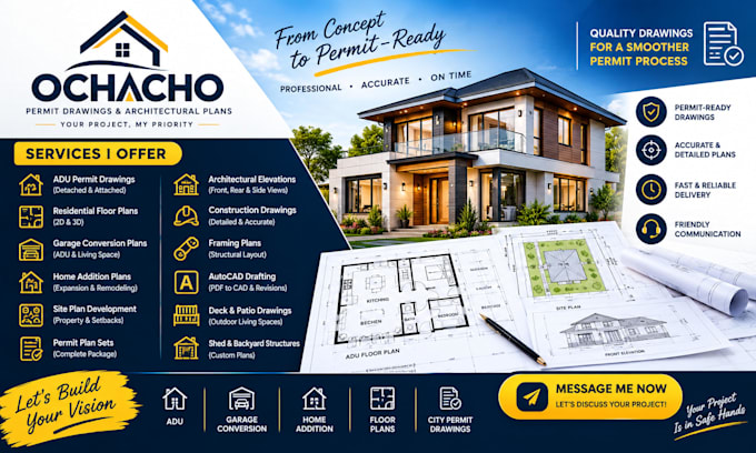 create adu permit drawing, floor plansand city permit plans
