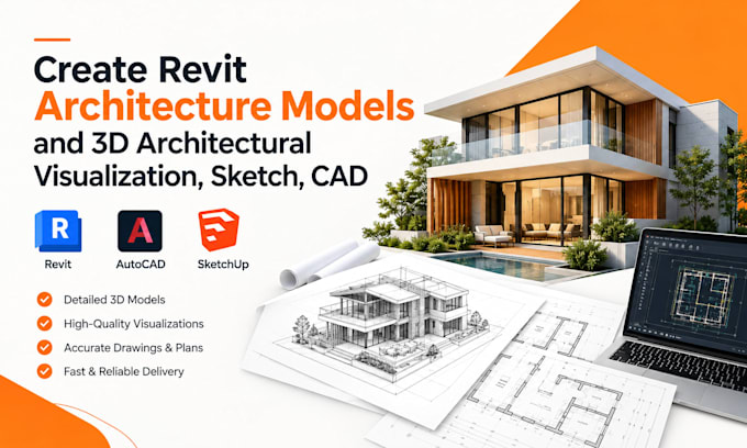 create revit architecture models and 3d architectural visualization, sketch, cad