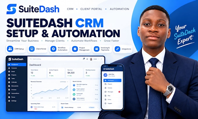 help setup suitedash CRM, client portal and workflow automation