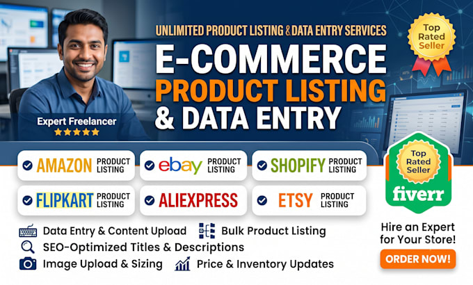 do ecommerce product listing and data entry for amazon, ebay, and shopify