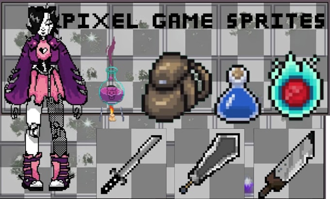 create pixel animation, sprite sheet, pixel character and game sprites