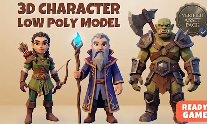 create 3d low poly character models, rigging, and animation for game assets