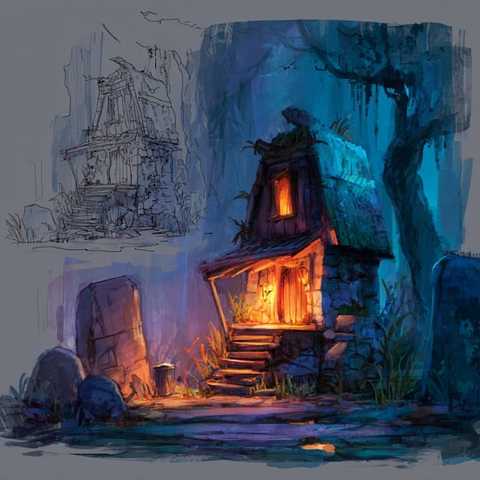 create 2d game environment concept art and illustration