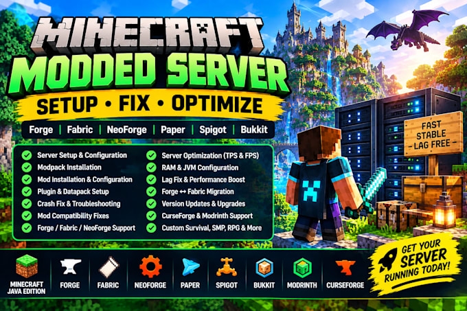 setup, fix and optimize your minecraft modded server, forge, fabric and neoforge