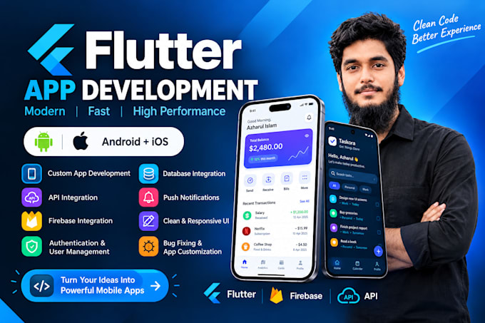 develop a flutter mobile app for android and ios