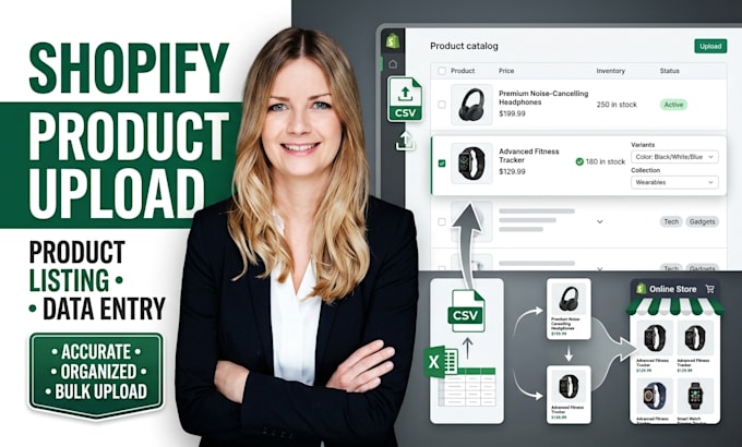 shopify product listing, product upload and ecommerce data entry for your store