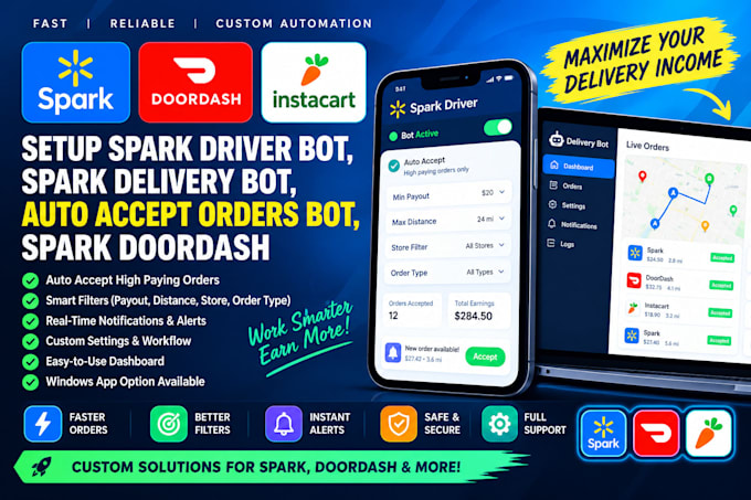 setup spark driver bot spark delivery bot auto accept orders bot, spark doordash