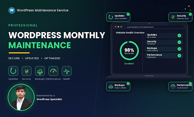 maintain, secure, update and optimize your wordpress website monthly