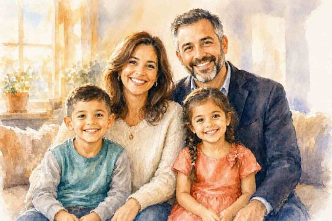 make watercolor family portrait