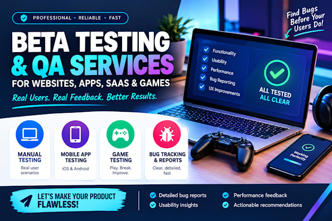 user test beta test manual test saas website app game and provide feedback
