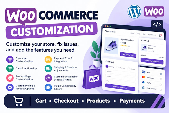 customize woocommerce, fix checkout, cart, and store issues
