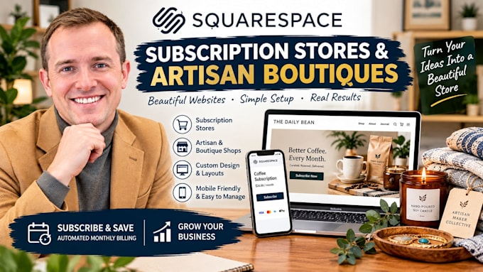 design a modern squarespace subscription store or artisan boutique