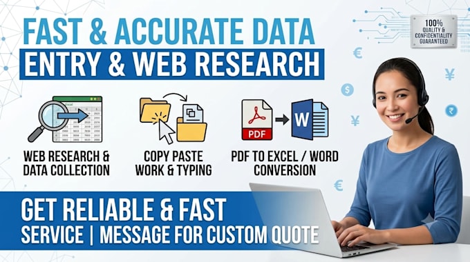 do fast excel data entry, copy paste, and web research work