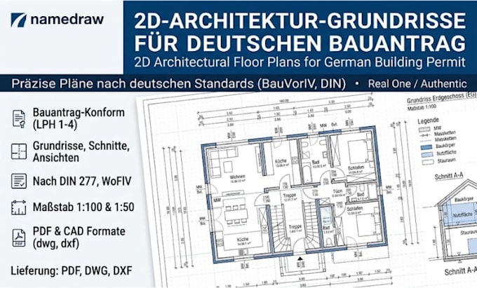 draw 2d architectural floor plans for german bauantrag building permit