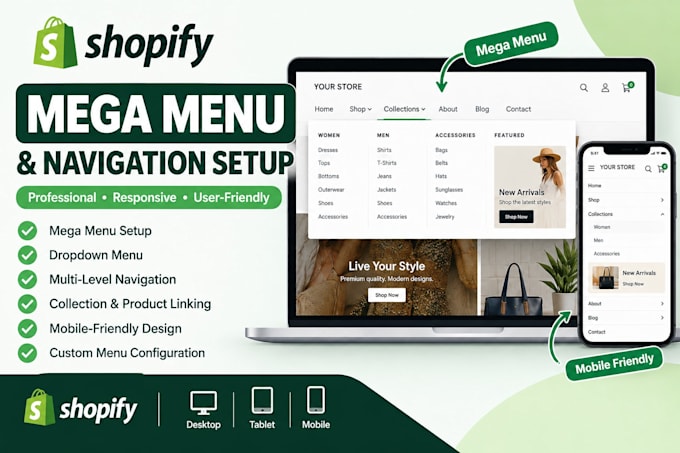create shopify mega menu and navigation setup for your store
